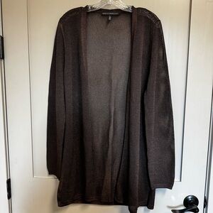 White House Black Market Espresso Brown Open Front Shimmer Coverup Sz L Knit‎